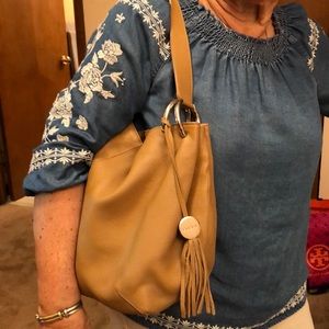 Furla Hobo style leather Handbag camel color